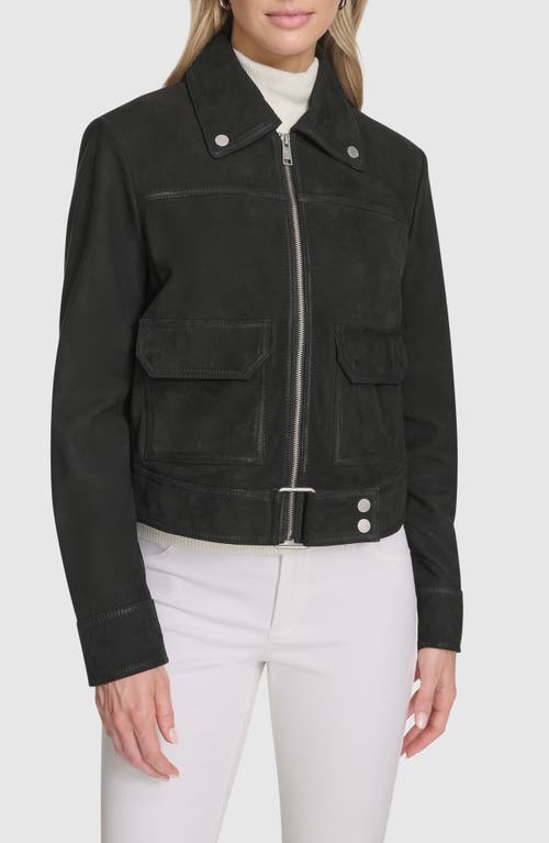 Andrew Marc Luneta Suede Trucker Jacket In Gray