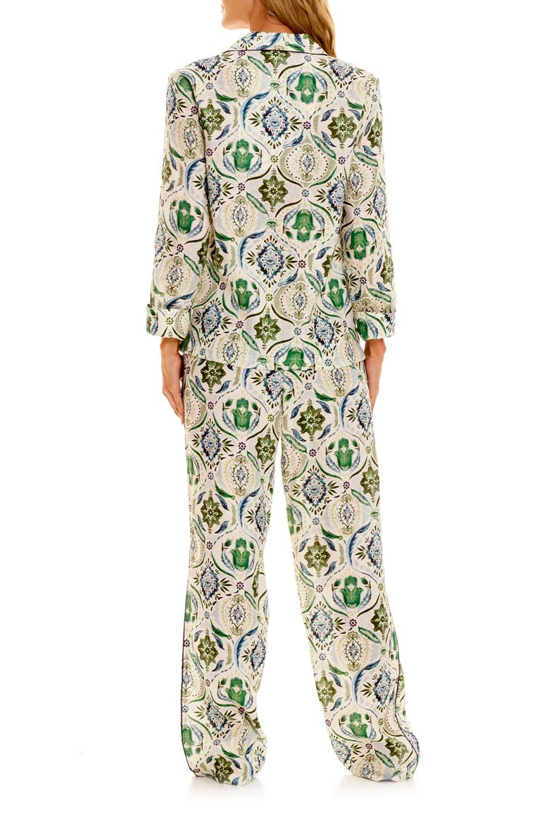 Emma Hamsa Blessing Linen Pajamas, Alternate, color, GREEN