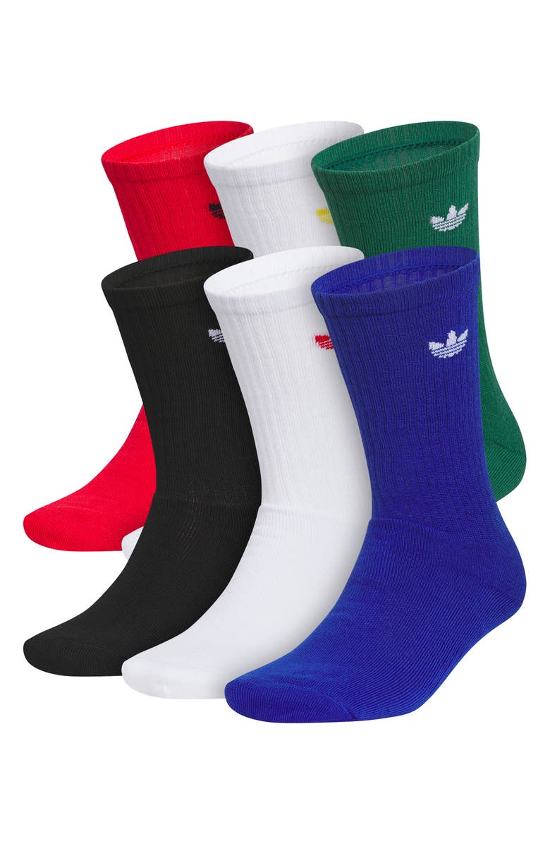 adidas Gender Inclusive Originals Trefoil 6-Pack Rib Crew Socks, Main, color, Scarlet/ Green/ Royal Blue