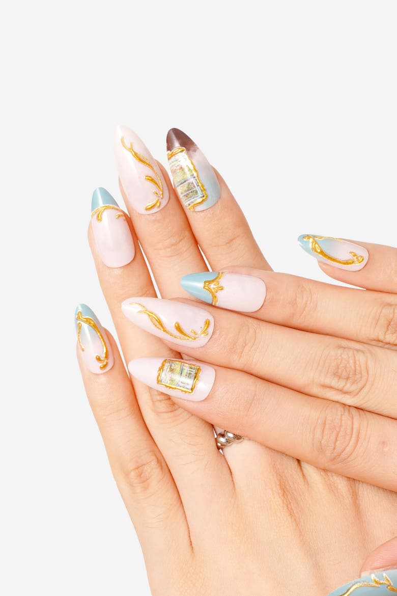 Claude Monet Bridge Over A Pond Of Water Lilies Almond Press On Nails, Alternate, color, Blue