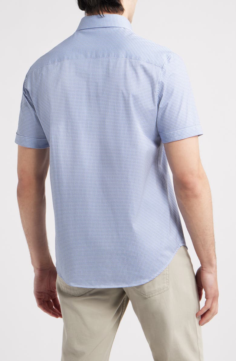 Bugatchi Miles OoohCotton<sup>®</sup> Geo Print Short Sleeve Button-Up Shirt, Alternate, color, Azure