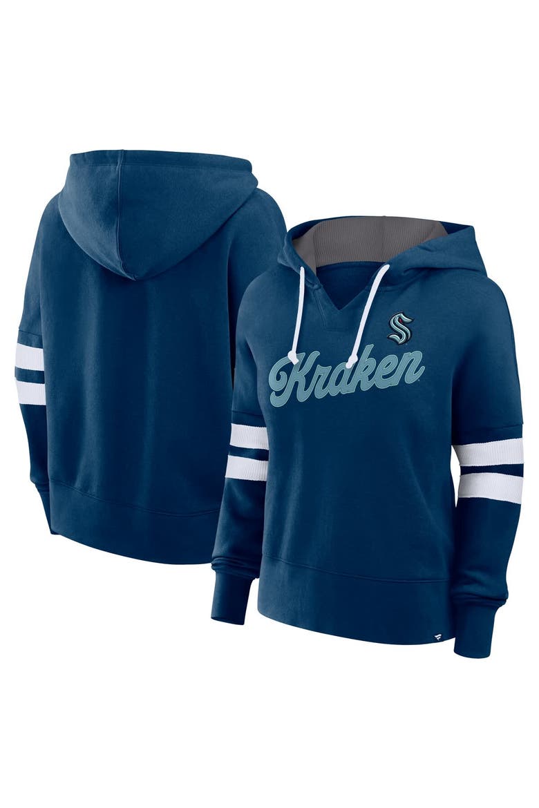 Women's Fanatics Deep Sea Blue Seattle Kraken Seize Fleece Pullover Hoodie, Alternate, color, Navy