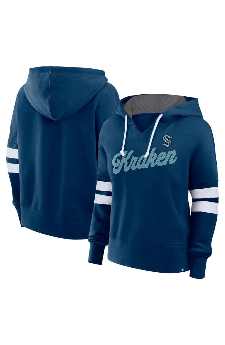 FANATICS Women's Fanatics Deep Sea Blue Seattle Kraken Seize Fleece Pullover Hoodie, Alternate, color, Navy