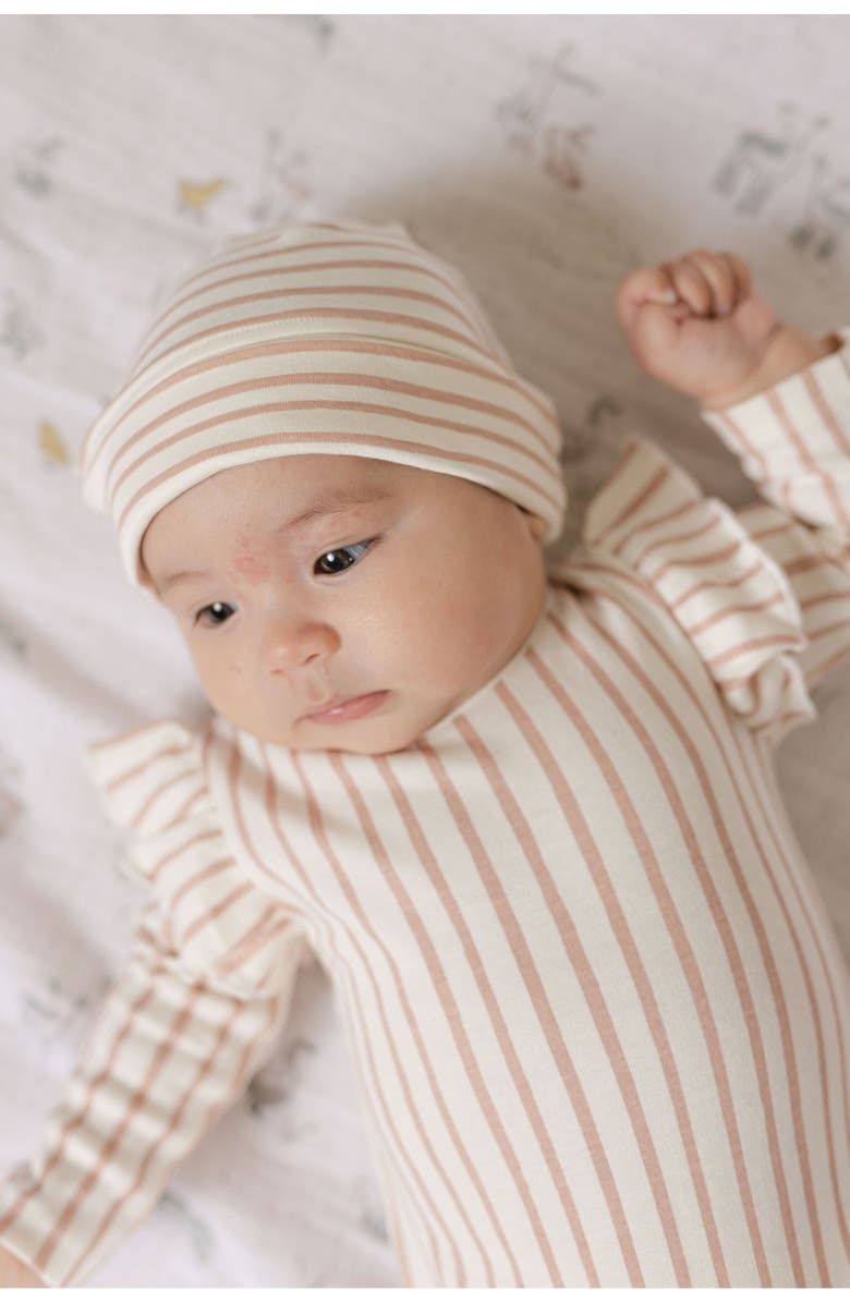 Pehr Stripes Away Ruffle Long Sleeve Organic Cotton Bodysuit, Alternate, color, 