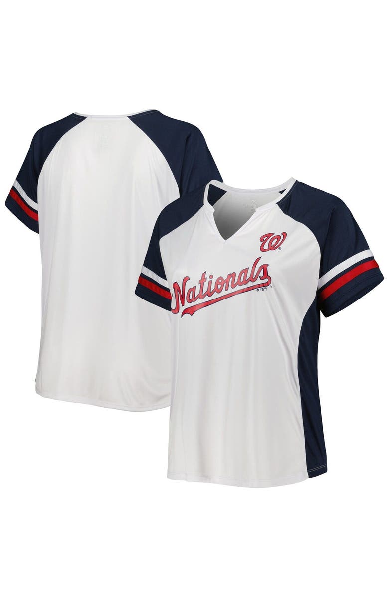 PROFILE Women's White/Navy Washington Nationals Plus Size Notch Neck T-Shirt, Main, color,