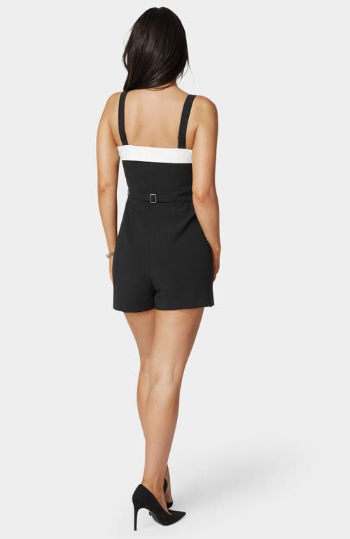 Bebe Woven Twill Button Down Bustier Romper In Black