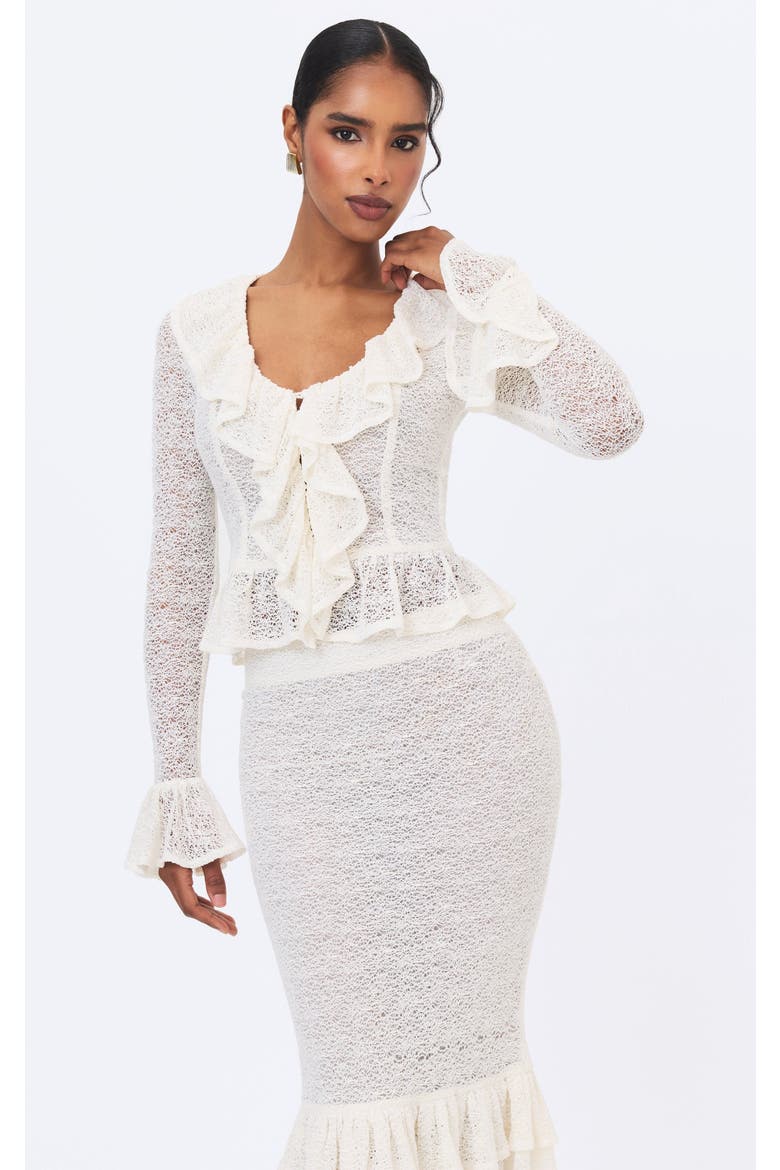 Urva Crochet Ruffle Front Button Top, Alternate, color, White