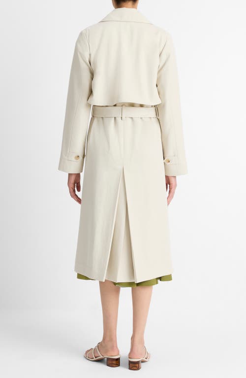 Shop Vince Drapey Tie Waist Double Breasted Trench Coat In White Stone