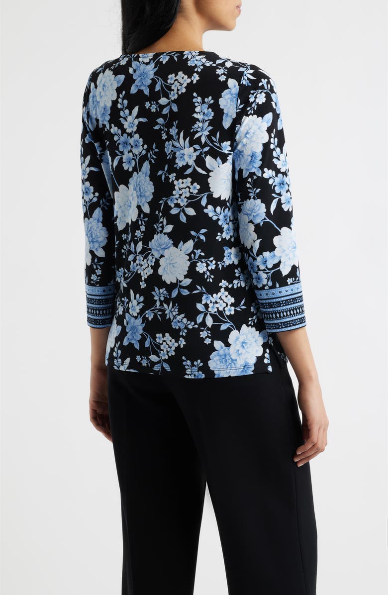 Anne Klein Floral Print Knit Top, Alternate, color, Anne Black Multi