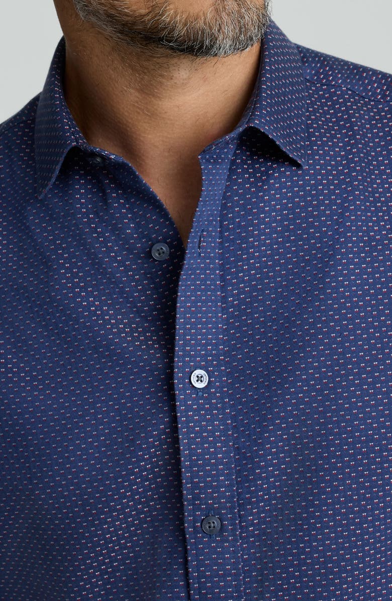 UNTUCKit Rigby Navy Micropattern Wrinkle Free Cotton Button-Up Shirt, Alternate, color, Navy