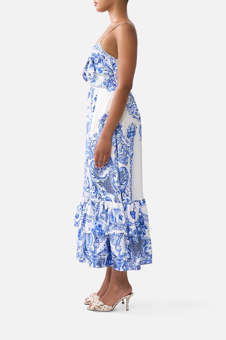 Ruffle Hem Tie Front Midi Dress, Alternate, color, Ceramic Panoramic