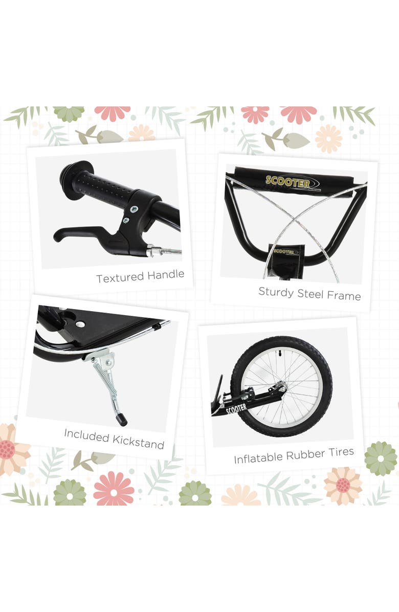Aosom Youth Kick Scooter with Adjustable Handlebar, Dual Brakes, Inflatable Wheels, Alternate, color, Black