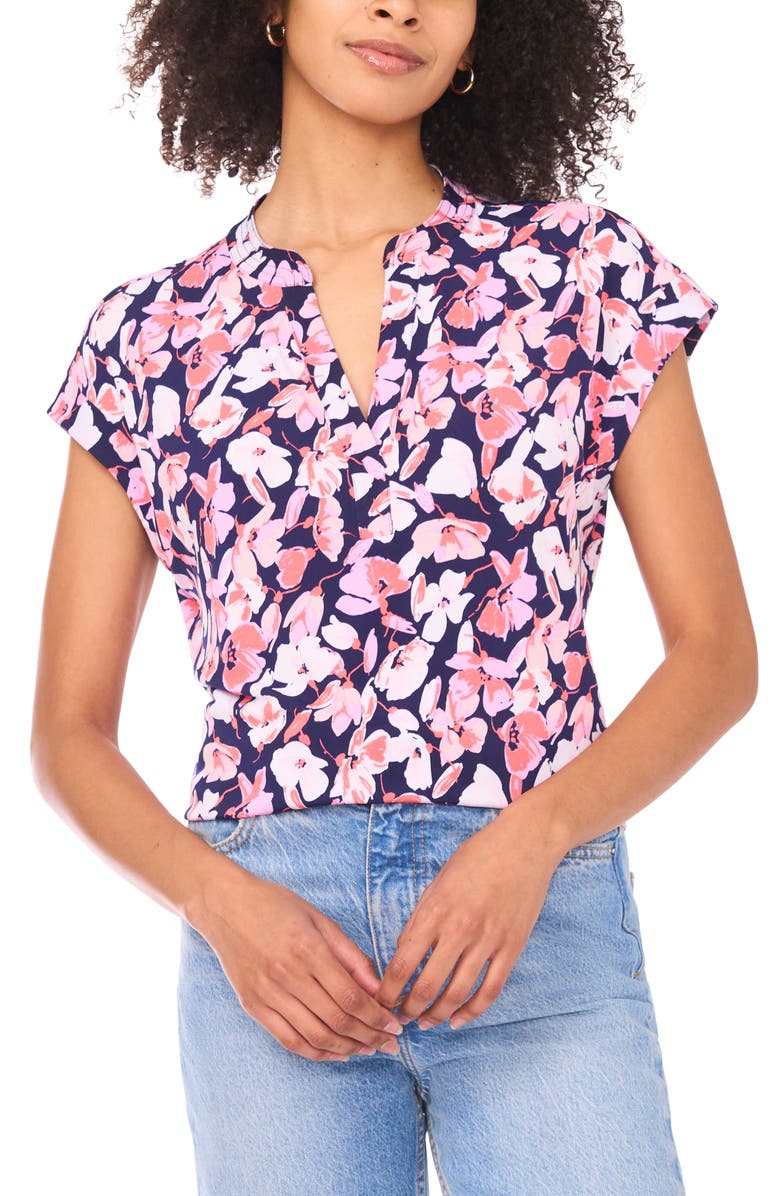 Vince Camuto Floral Top, Main, color, Classic Navy