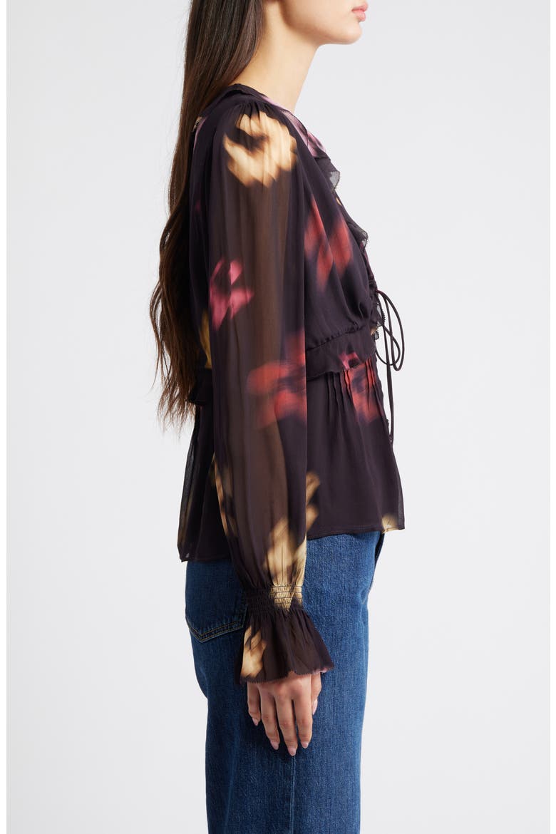 Alixa Floral Ruffle Button-Up Shirt, Alternate, color, ONYX BLURRED FLORAL