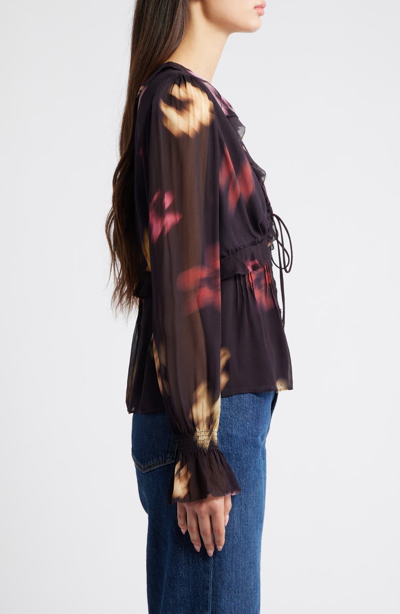 Rails Alixa Floral Ruffle Button-Up Shirt, Alternate, color, Onyx Blurred Floral