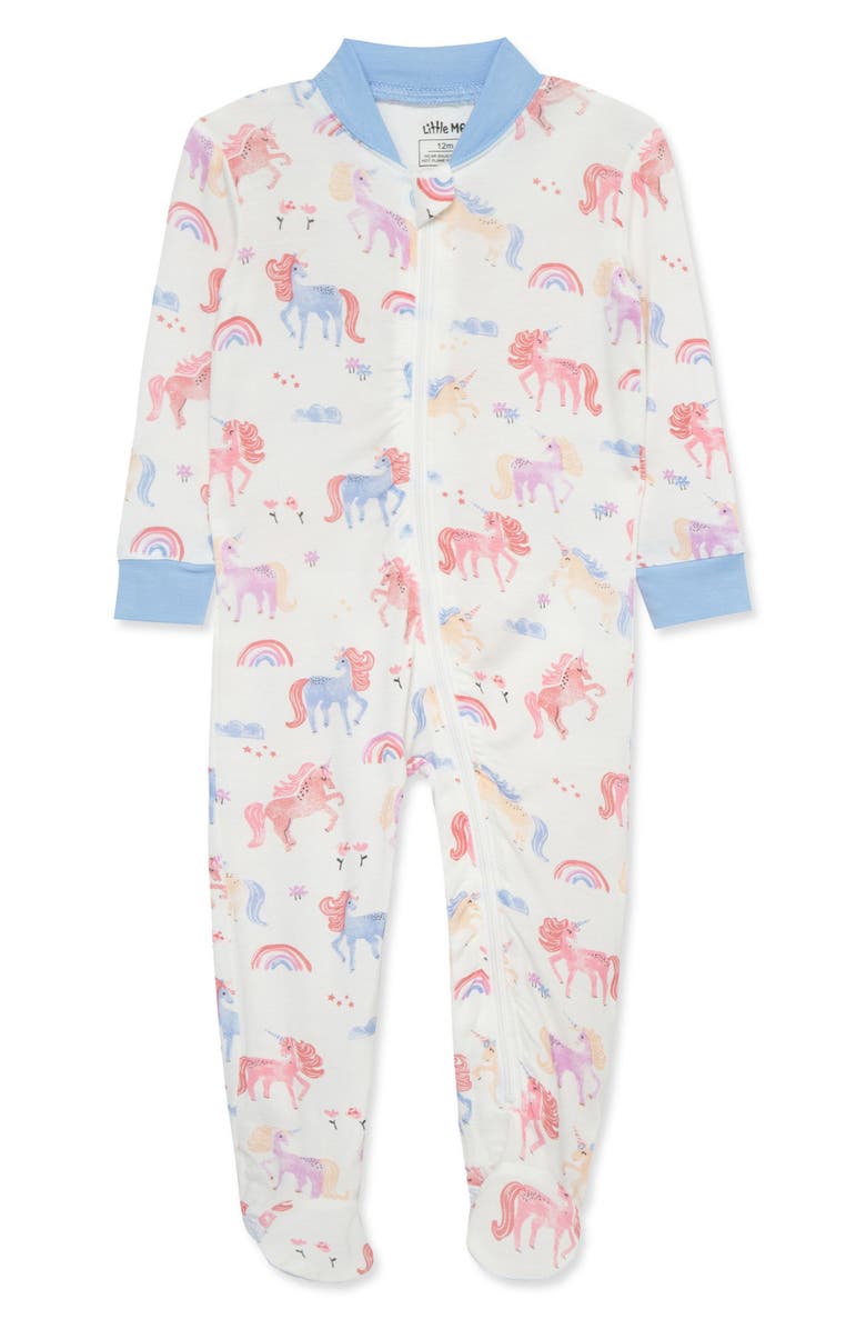 Little Me Unicorn Zip Footie, Main, color, 