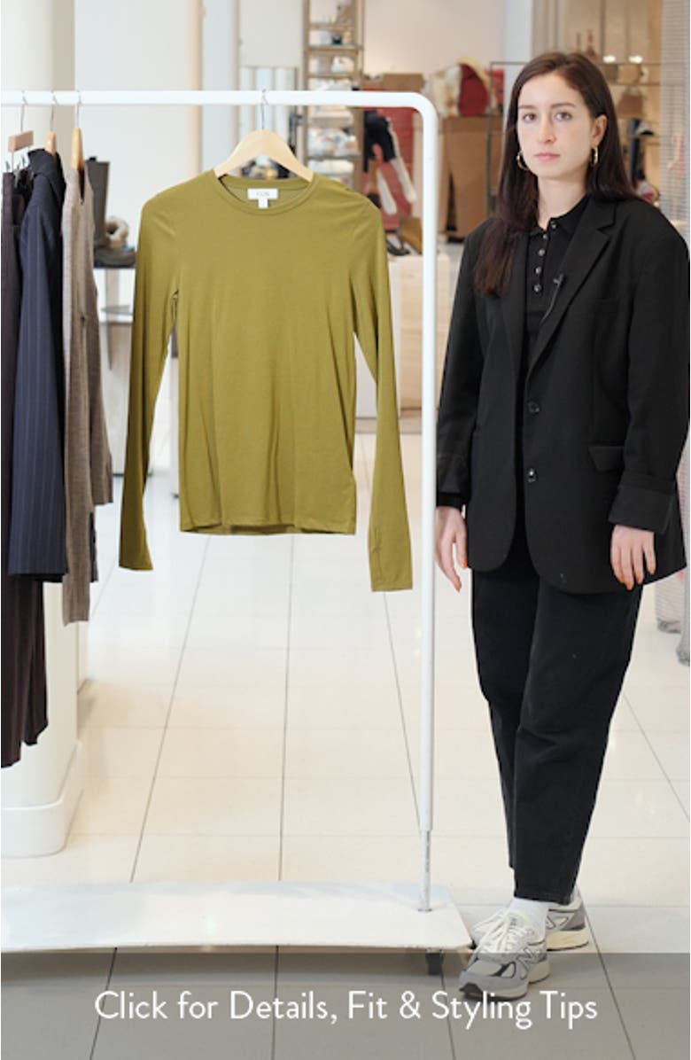 Slim Fit Long Sleeve Stretch Cotton Top, sales video thumbnail