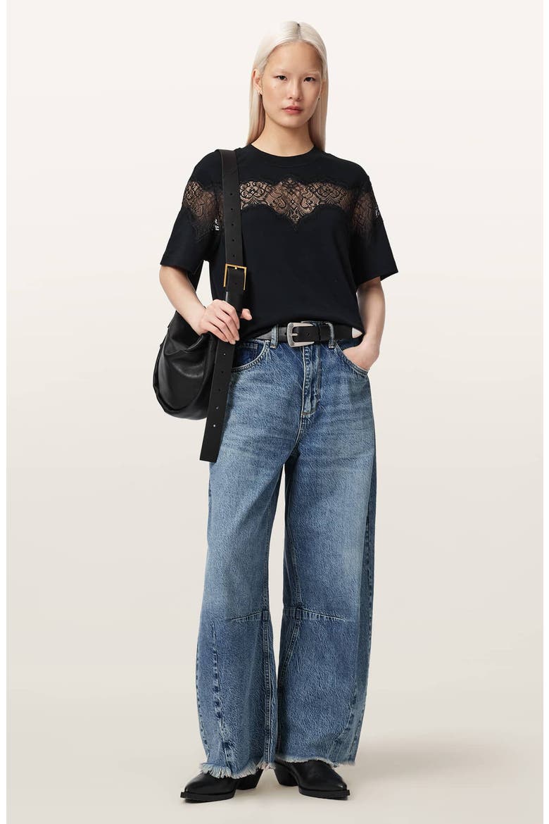 Lisa Lace Panel T-Shirt, Alternate, color, BLACK