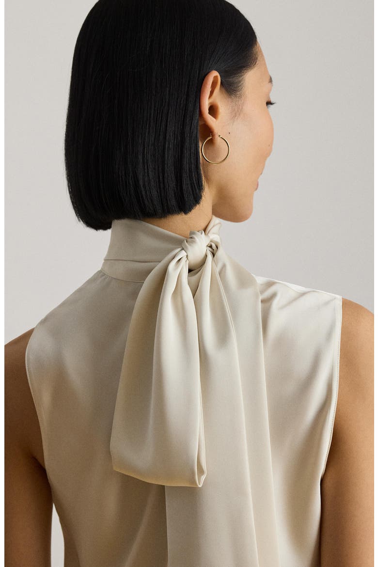 Tie Neck Charmeuse Sleeveless Top, Alternate, color, MASCARPONE CREAM