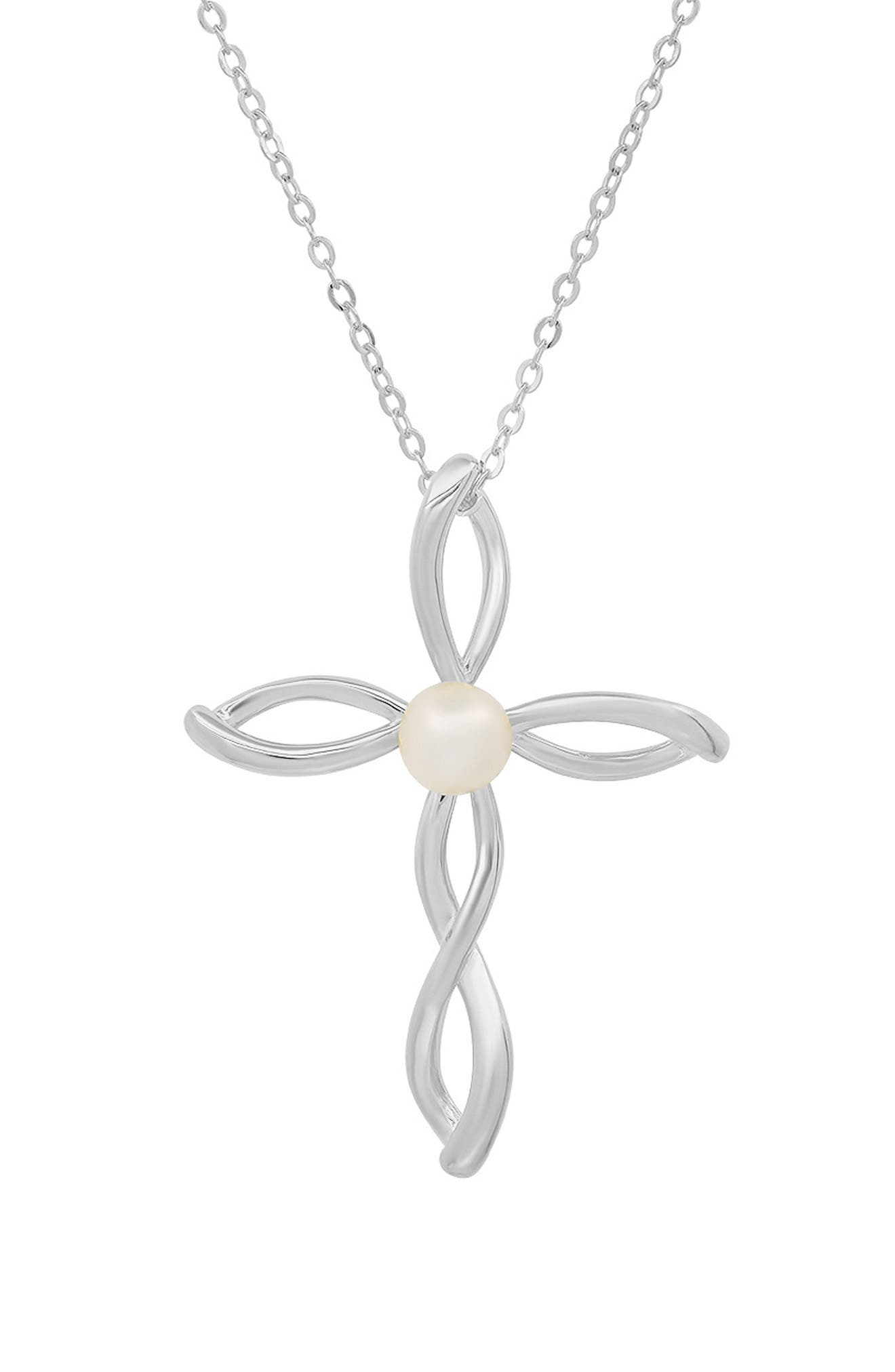 Queen Jewels Sterling Silver Freshwater Pearl Cross Pendant Necklace