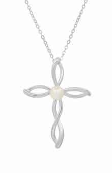 Queen Jewels Sterling Silver Freshwater Pearl Cross Pendant Necklace