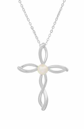 Queen Jewels Sterling Silver Freshwater Pearl Cross Pendant Necklace