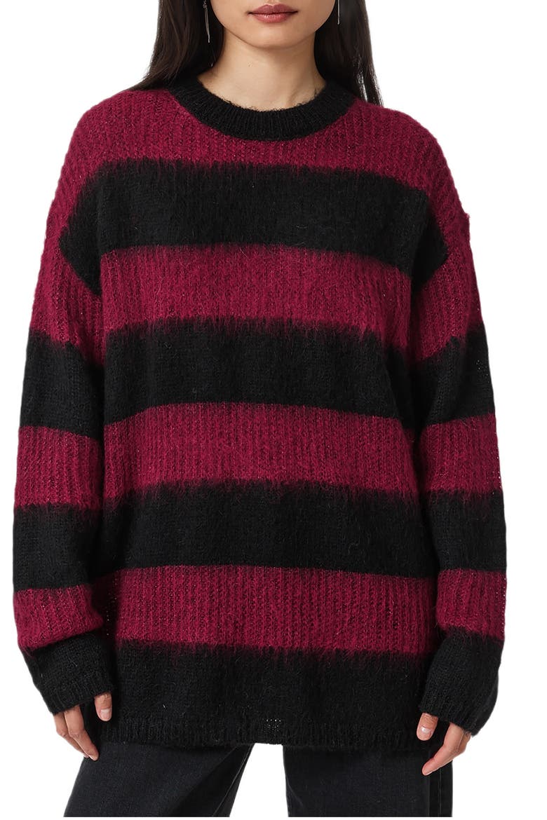 Onxy Stripe Sweater, Main, color, BLACK/ BURGUNDY