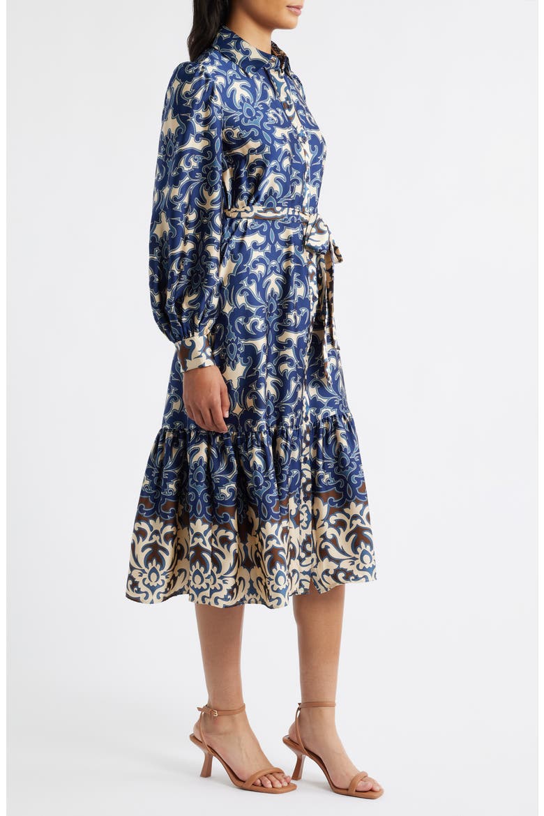 Print Tie Waist Midi Shirtdress, Alternate, color, NAVY MULTI