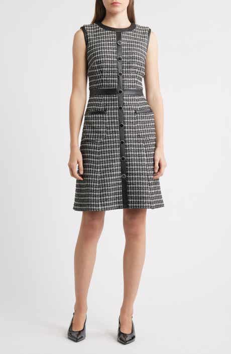 Eliza J Contrast Trim Sleeveless Tweed Dress
