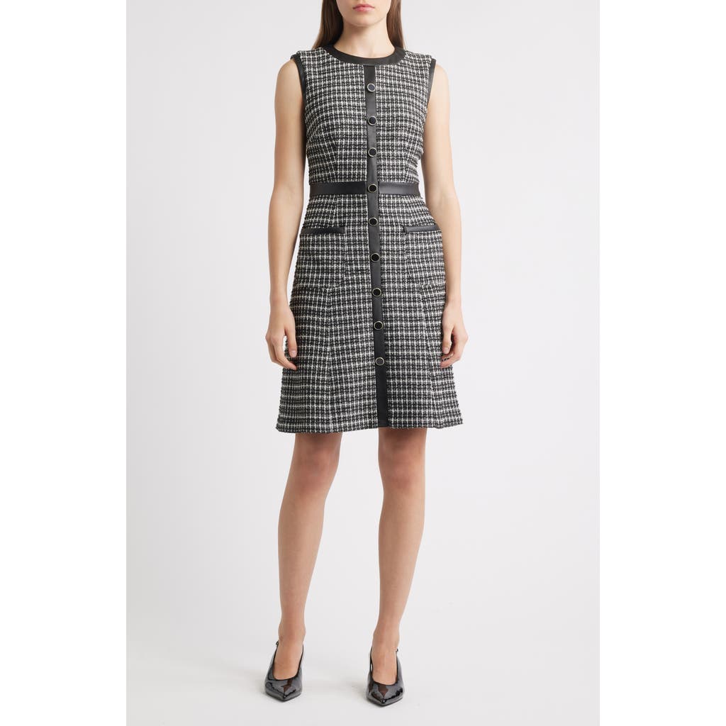 Eliza J Contrast Trim Sleeveless Tweed Dress