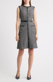 Eliza J Contrast Trim Sleeveless Tweed Dress