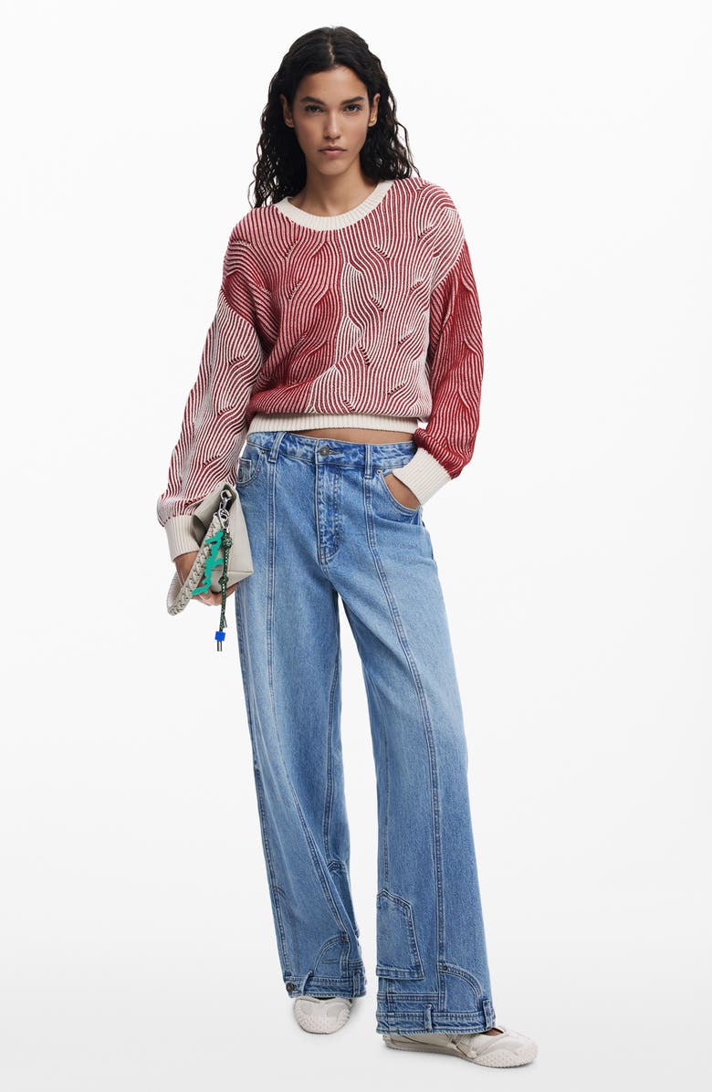 Desigual Colorblock Stripe Sweater, Alternate, color, Red