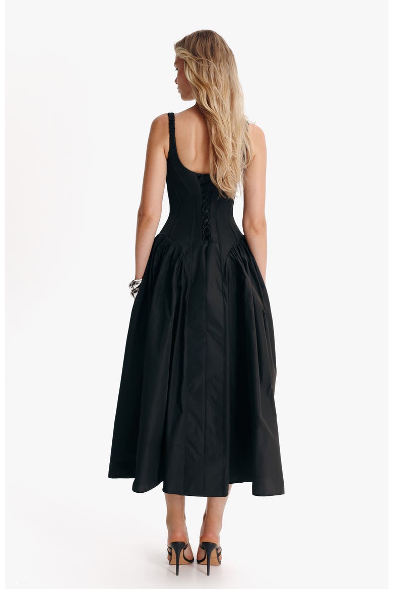 Structured Corset Midi Formal Occasion Dress in Black, Alternate, color, Black