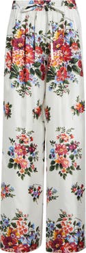 Dolce&Gabbana Floral Bouquet Print Silk Twill Drawstring Pants