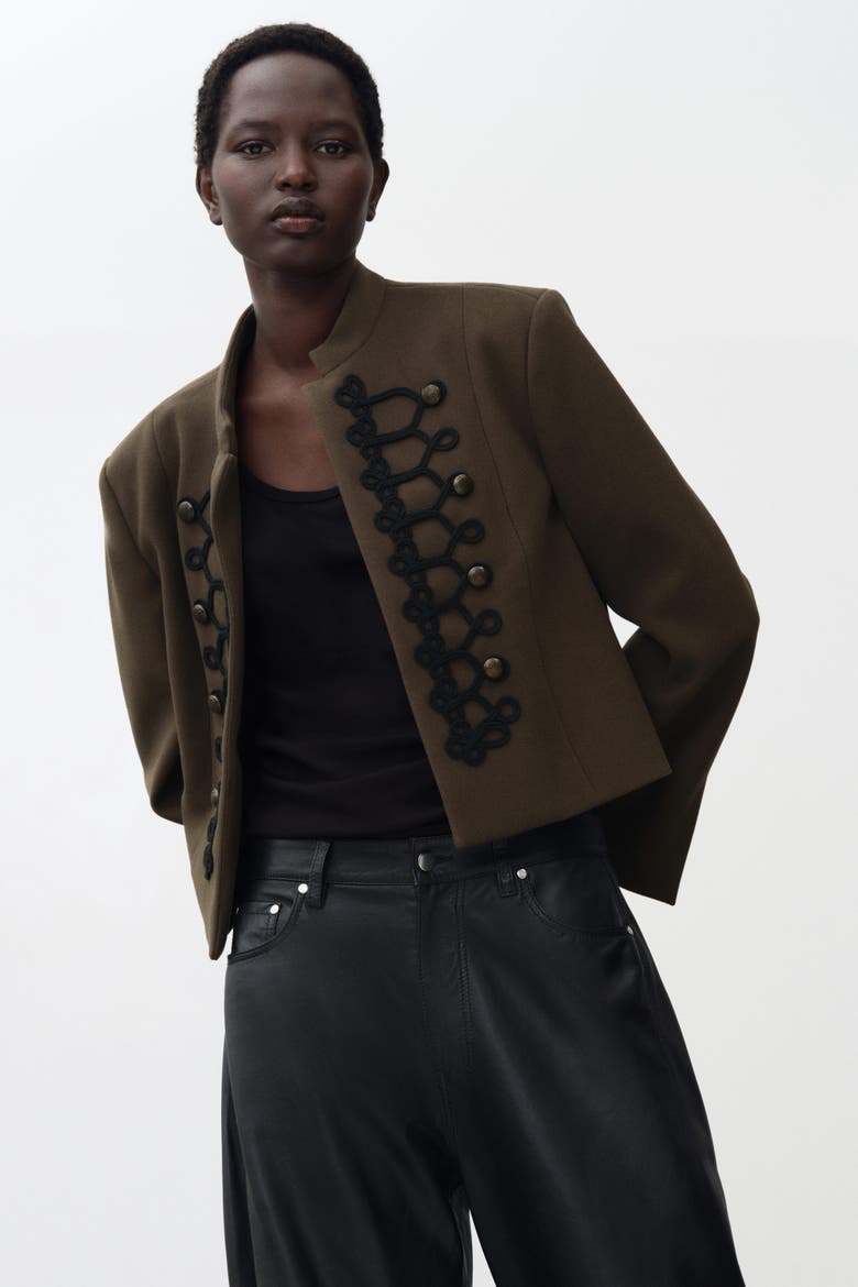 Felted Button-detail Jacket, Alternate, color, Dark khaki green