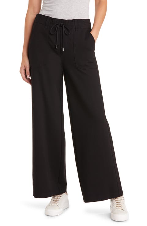'Ab'Leisure Drawstring High Waist Wide Leg Ponte Pants (Regular & Petite)