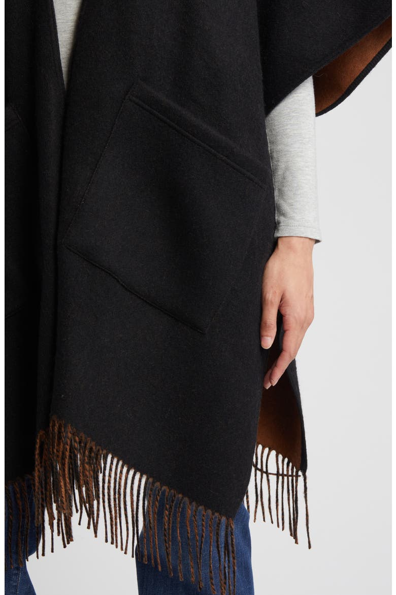 Reversible Pocket Wool & Cashmere Ruana, Alternate, color, BLACK- RUST COMBO