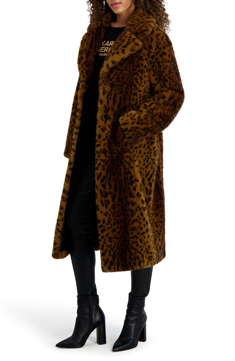 KARL LAGERFELD PARIS Leopard Print Faux Fur Wrap Coat, Alternate, color, Leopard