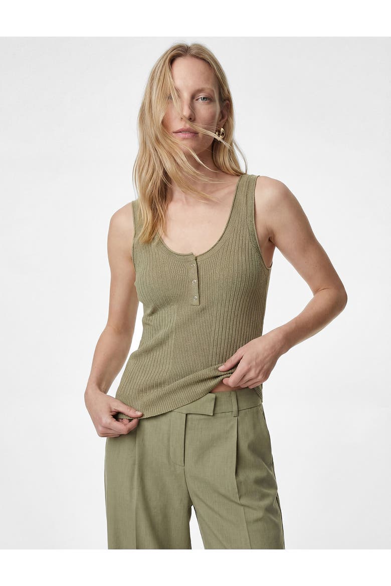 Ribbed Scoop Neck Sleeveless Top, Main, color, KHAKI