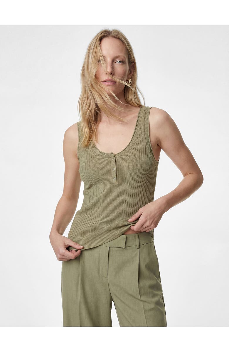 Koton Ribbed Scoop Neck Sleeveless Top, Main, color, Khaki