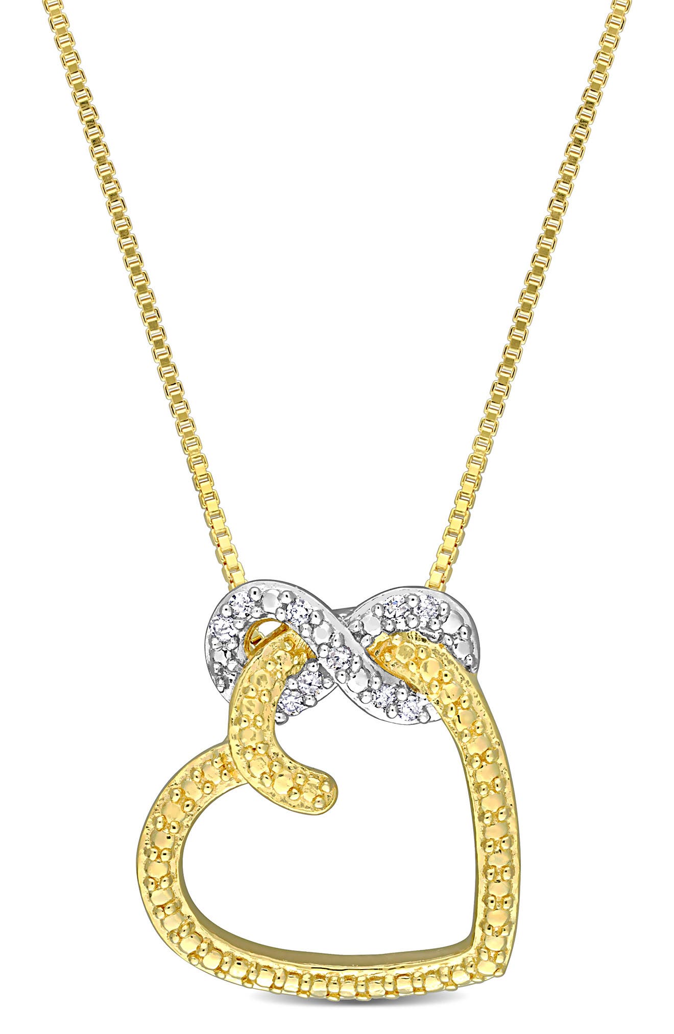 14K Yellow Gold Plated Sterling Silver Diamond Accent Infinity Heart Pendant Necklace - 0.05 ctw.