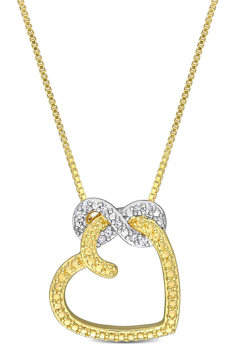 14K Yellow Gold Plated Sterling Silver Diamond Accent Infinity Heart Pendant Necklace - 0.05 ctw., Main, color, YELLOW