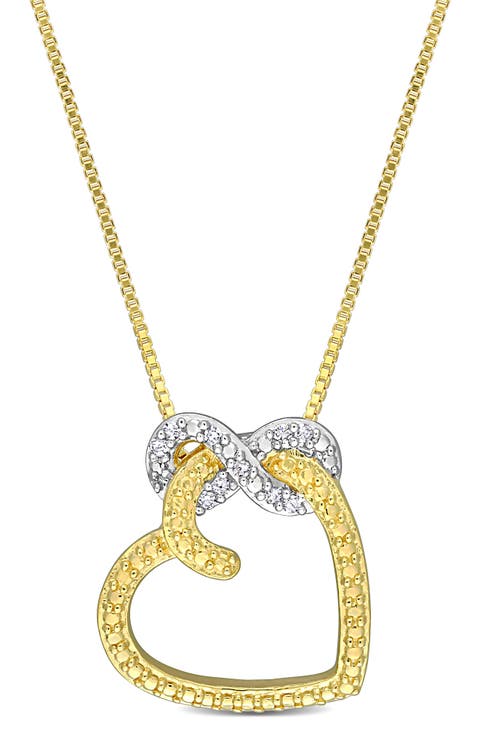 14K Yellow Gold Plated Sterling Silver Diamond Accent Infinity Heart Pendant Necklace - 0.05 ctw.