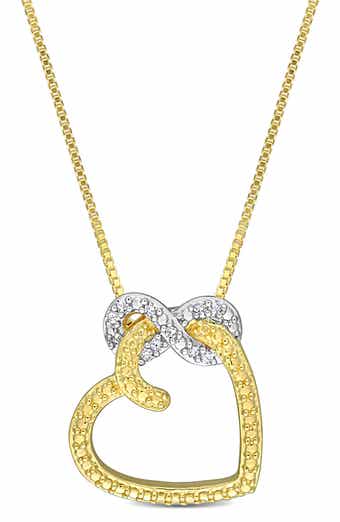 14K Yellow Gold Plated Sterling Silver Diamond Accent Infinity Heart Pendant Necklace - 0.05 ctw.