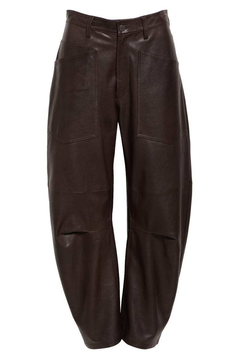 Shon Barrel Leg Leather Pants, Alternate, color, DARK BROWN