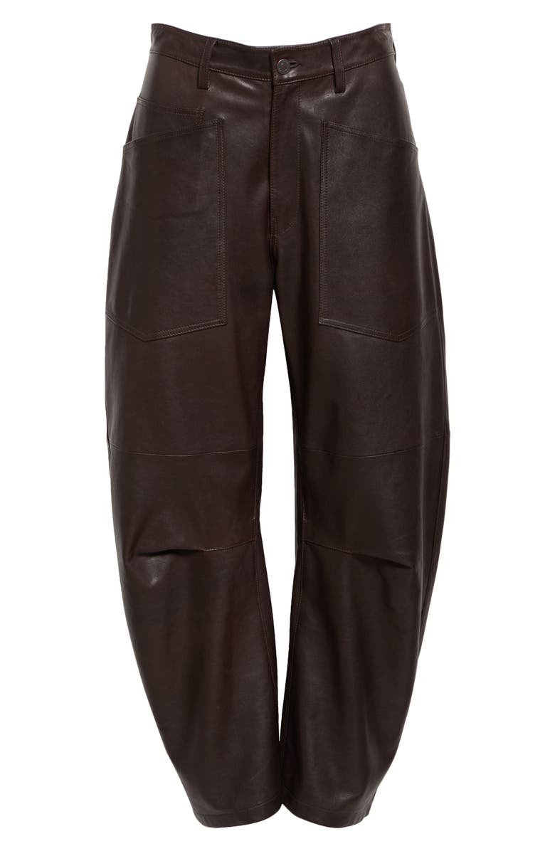 Nili Lotan Shon Barrel Leg Leather Pants, Alternate, color, Dark Brown