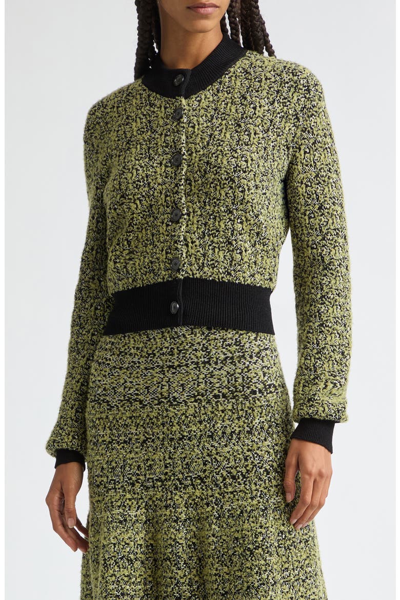 Aubrey Shrunken Jacquard Cardigan, Main, color, GREEN STATIC