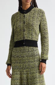 Brandon Maxwell Aubrey Shrunken Jacquard Cardigan