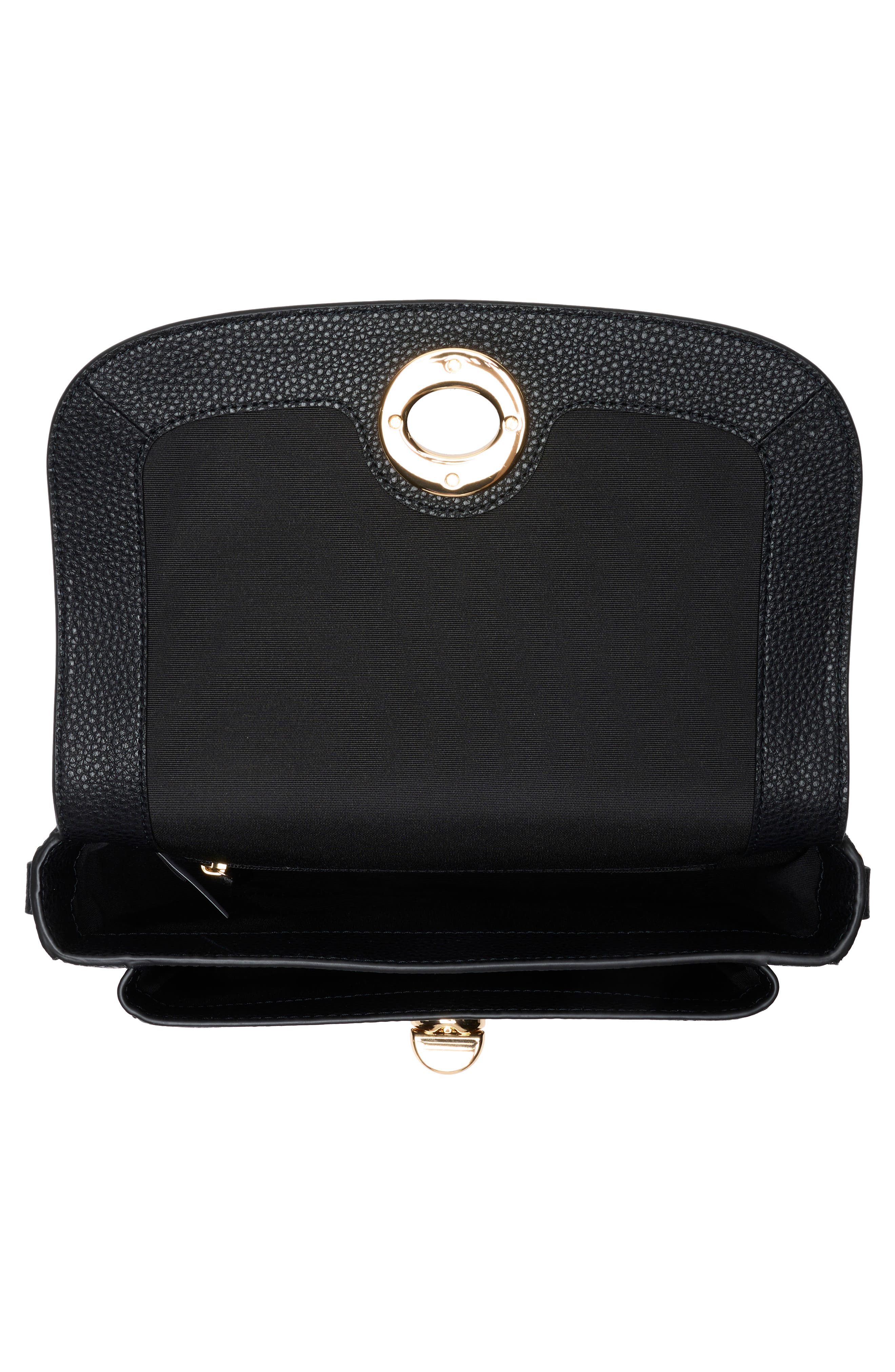 Signet Turnlock Leather Saddle Bag, Alternate, color, BLACK
