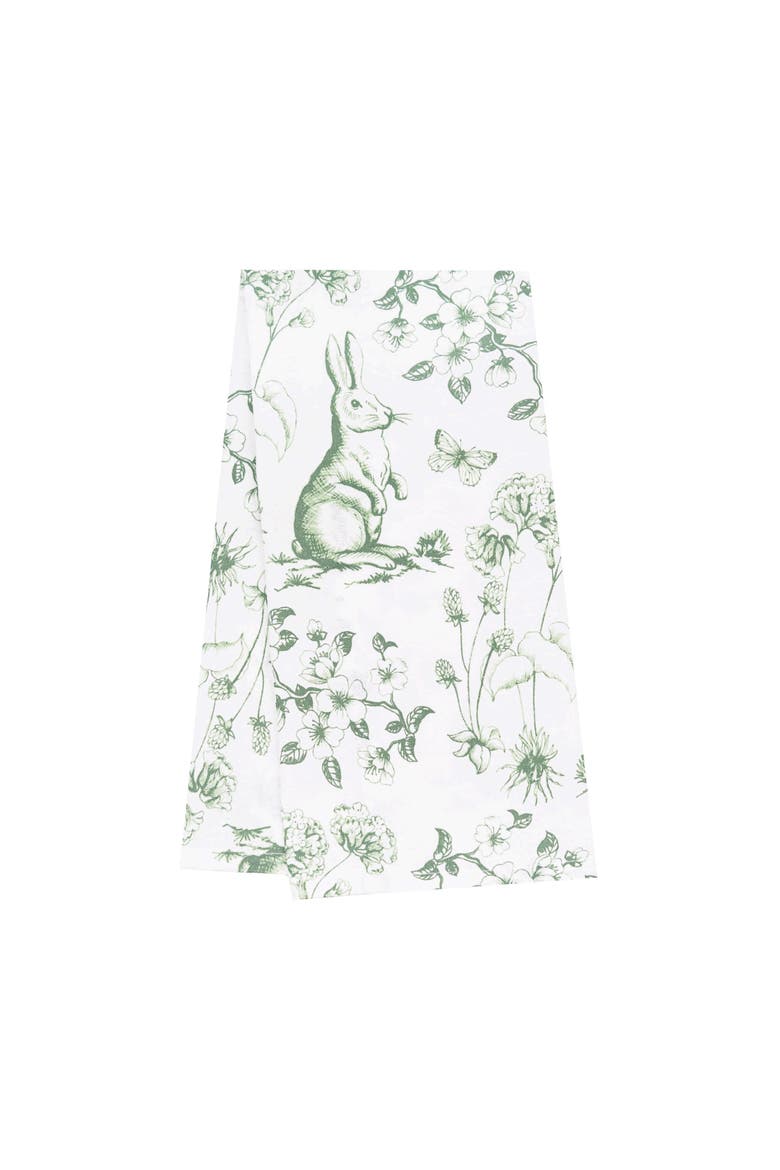 Spring Greens Easter Bunny Toile 100% Cotton Flour Sack Dishtowel, Main, color, Green